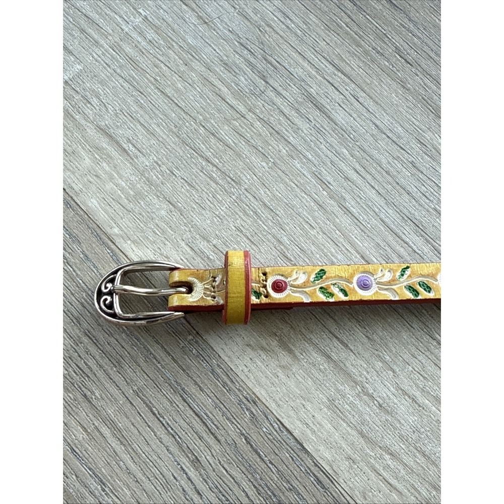Women's Brighton Belt Skinny Yellow Colorful Floral Embossed L 42"
